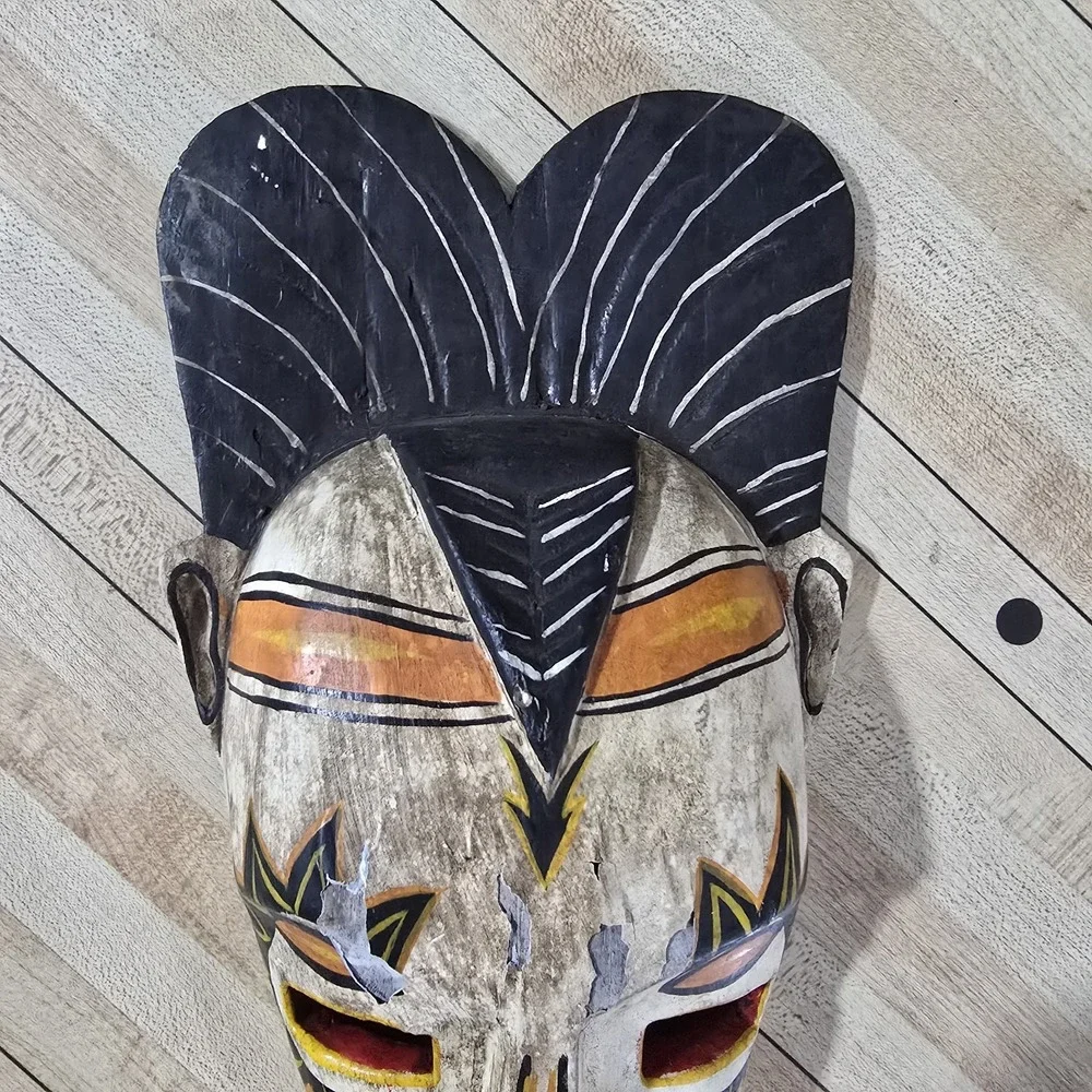 Collectible Wooden Hand Painted Mask Colorful Expressive 6.5